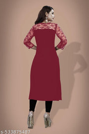 Casual American Crepe And Rasal Net Round Neck 3/4 Sleeves Stylish Pack Of 2 Kurtis For Womans (45"Inches)