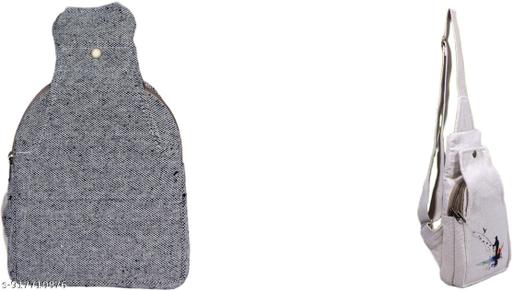Cream & Grey Cotton Canvas Sling Bag for Women | Casual Crossbody Shoulder Bag with Multi Pocket Storage, Adjustable Strap, Lightweight Travel Bag, Everyday College Office Handbag