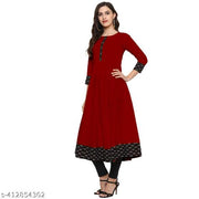 Yova Style Plain Umbrella Frock Design Anarkali Latest Fashion Cotton Kurti Dress For Women Ladies Skirt Top With Black Batik Printed Lace Border Regular Daily Wear Simple Use Branded Kurta