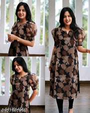 Our New Organza Stylish Kurti With Beautiful Brown Flower Print So I am Sure This Kurti Is Suitable Any Time And Any Season
