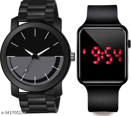Watch Combo BUY 1 GET 1 FREE Low Price Stylish Combo Watch Analog Watch - For Men Analog And digital All Black Rubbers Strap Stylish Pack Of 2 Combo Watch