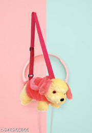 Pink color soft toy sling bag for girls and kids small mobile pouch cross body fur bag cute aesthetic bag pink animal shape doggy