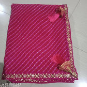 Pink Coloured Leheriya Georgette Saree With lace Border & Blouse