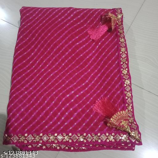 Pink Coloured Leheriya Georgette Saree With lace Border & Blouse