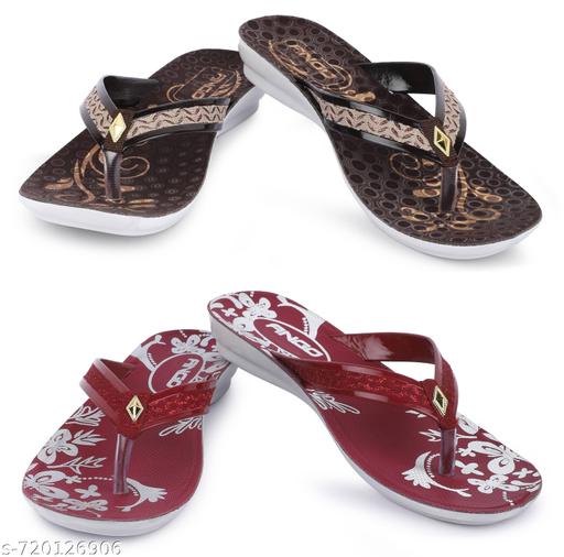 Ango Soft Footbed Sandals for Women Lightweight & Comfortable Daily Wear Fashion Sandals Pack of 2