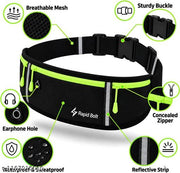 Running Belt 3 Pocket Black | Adjustable Waist Pouch for Running, Jogging, Gym, Travel & Outdoor