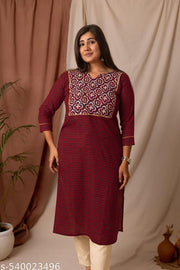 Amthi's Pure Cotton Handblock Printed A-Line Kurti For Woman