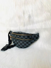Waist Bag for Men Stylish Check Design Waterproof Leather Waist Pouch mans