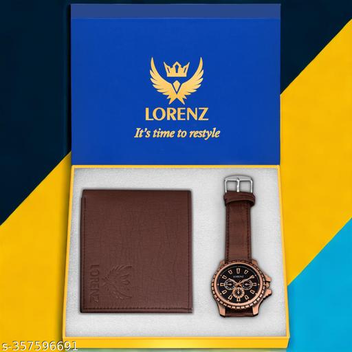LORENZ Brown Watch and Wallet Combo for Men & Boys |CM-1054WL-BRN