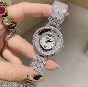 Amigos Women’s Rose Gold Crystal Studded Analog Watch | Diamond Look Bracelet Strap | Water Resistant Party Wear Watch for Girls & Women