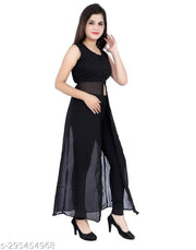 Shimao women Georgette round neck kurti (Black and Green)