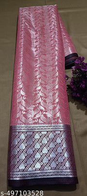 BANARASI SILK SAREE ,SILVER SAREE (BANARSI SILK SAREEE CONTRAST PALLU & BLOUSE PEACHCOLOUR