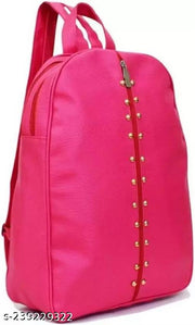 Stylish Pink PU Leather Backpack for Women & Girls | Trendy Studded Zip Design | Lightweight & Spacious Daily Use Bag