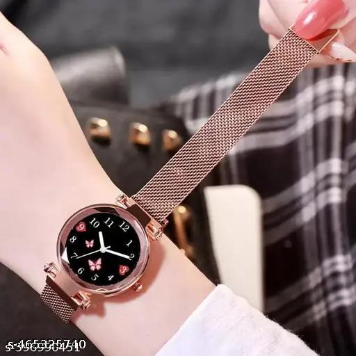 Rose Gold Magnetic Chain magnet strap mash hand watch girls watch for women gift Rose Gold Women Analog Watch - For Girls