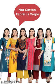 Polyster/Crepe fabric-New Fancy Dhamaka Kurti On Lowest Price & Best Quality pack 6