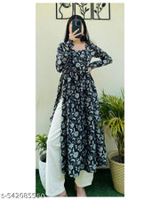 Black Nayra Cut Long Kurti Full Sleeve
