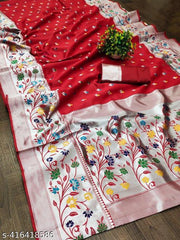 Glowing Paithani Silk Saree With Ethnic Blouse Piece