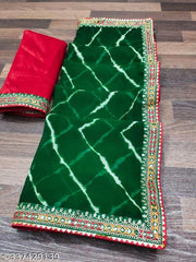 sawan special lahariya print georgette saree, soft georgette fabric with codding sequence with multi colour dhaga embroidery work lace on border.superhit mothra design with blouse.