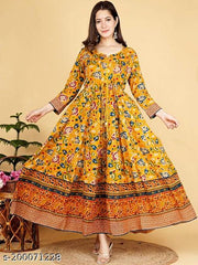 printed long yellow kurti