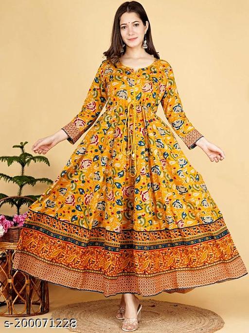 printed long yellow kurti