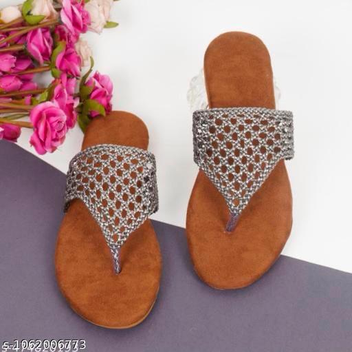 Woven design slippers, braided strap flats, metallic grey flats, silver upper t-strap chappal, open back flat sandals
