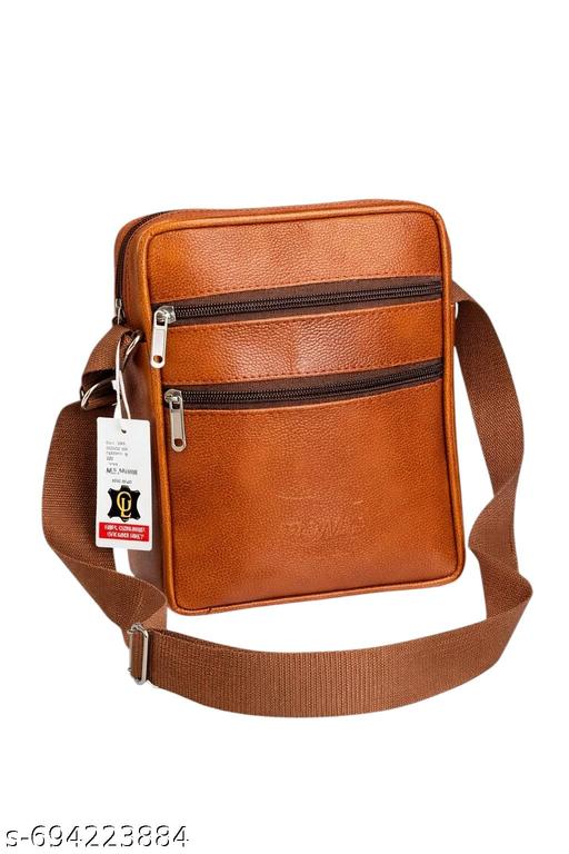 Men’s PU Leather Crossbody Sling Bag | Stylish Office & Travel Shoulder Bag for Men | Beige Messenger Side Bag