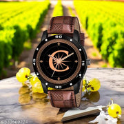 Femeo Analog 9112 Watches Round Black Dial C Design Stylish Brown Leather Strap Classic Design Fancy Wrist Watch for Men and Boys, Pack of 1 - A07ZALPHA-C-AVO-BLK-BRW-CHL