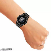 Pu Strap Analog Avenger Ptinted Dial Watch with King Bracelet Combo Set for Boy's and Men's Watches" (Black)
