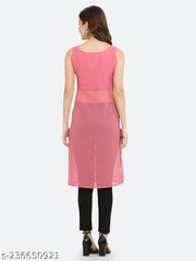 Shimao Women Solid Georgette Sleeveless Straight Kurti