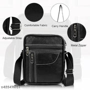 casual sling bag | travel sling bag |  Stylish PU Leather Sling Bag for Men & Women | Premium Quality Unisex Crossbody Sling Bag | Trendy Sling Bag with Multiple Zipper Pockets Black