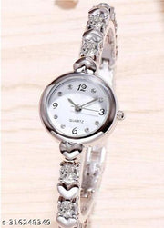 new fashionable white diamond chronograph design silver dial watch for womens Analog Watch - For Girls