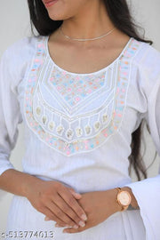 Cotton Trendy Fashion white kurti trouser with Dupatta