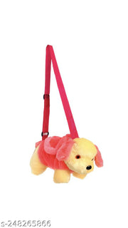 Pink color soft toy sling bag for girls and kids small mobile pouch cross body fur bag cute aesthetic bag pink animal shape doggy