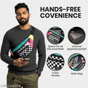 Colorblock Checkerboard Waist Bag for Men Nylon Crossbody Chest Bag with Adjustable Strap for Travel and Daily Use