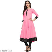 Yova Style Plain Umbrella Frock Design Anarkali Latest Fashion Cotton Dress For Women Ladies Skirt Top With Black Batik Printed Lace Border Regular Daily Wear Simple Use Branded Kurta Chikankari Kurti For Girls