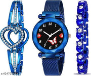 Butterfly Dial Magnetic Strap Watch And Fancy Bracelet Combo Set Girls