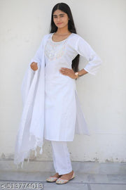 Cotton Trendy Fashion white kurti trouser with Dupatta