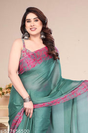 Women's Trendy Party Wear Chiffon Plain Saree