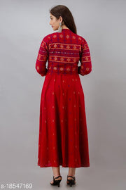 Women Rayon Gold Printed Jacket Kurta