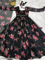 Ledies Stylish Fancy Trendy Printed Poly Georgette Maxi Flared Gown For Women For Party Wedding Festival Functions very comfortable