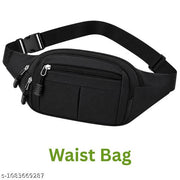Men's Black Waist Bag | Multi-Pocket Travel Belt Bag