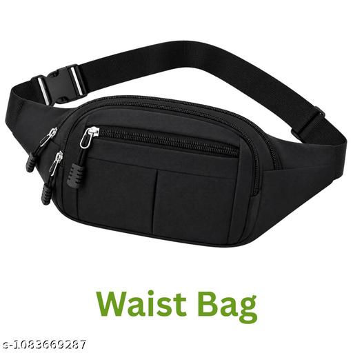 Men's Black Waist Bag | Multi-Pocket Travel Belt Bag