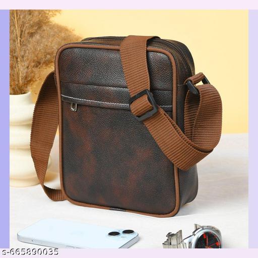 Men Sling Bag Brown | PU Leather Crossbody Side Bag | Stylish Messenger Bag for Men | Compact & Stylish Side Bag Travel Office and daily use