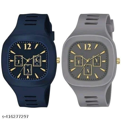 NEW TRENDY SQUARE SOLID DIAL DESIGN ATTRACTIVE BELT ANALOG COMBO WATCHES FOR MEN AND WOMEN