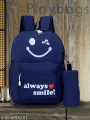 Casaul Smiley printed trending design shoulder college bag for girls with pouch