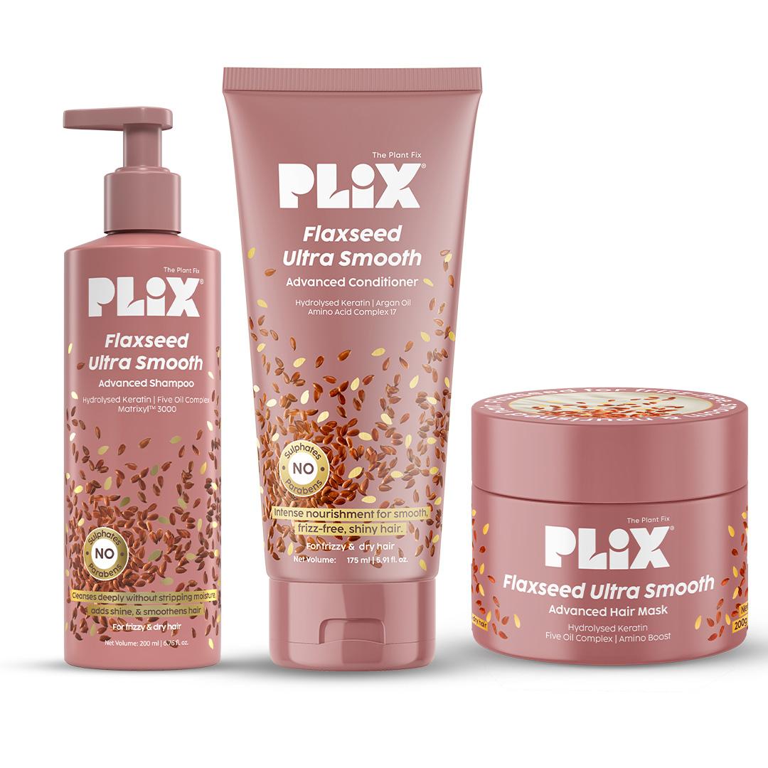 Plix Flaxseed Ultra Smooth Trio with Mask, Shampoo & Conditioner – Pack of 3 + 200gm + 200ml + 175ml