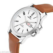 Day n Date Series Men's White Brown Leather Analog Watches Classic, Attractive, Professional, top-trendy and stylish Analog Watches for Men/boys for office, school use