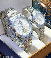 Attractive Coronagraph Design Silver Stainless Steel couple watch combo party wedding Couple Wedding Gift Combo, Anniversary Gift Combo, Couple Gift set - Men & Women
