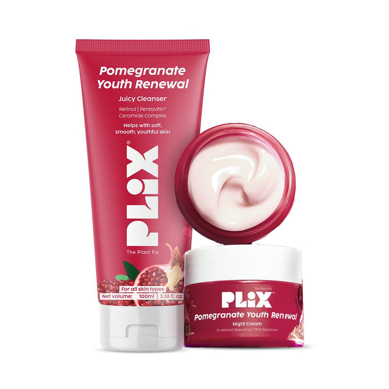 Plix Pomegranate Youth Renewal Juicy Cleanser & Night Cream – Pack of 2