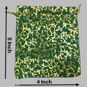 50 Pcs Potli Bags, Organza Bags (Multicolour 4 Inches X 5 Inches) Net Fabric Drawstring Pouch for Dry Fruits Packing, Dry Fruits Packing, Organza Shagun Potli, Wedding Party Favor Gift Bags Golden Printed Pouches